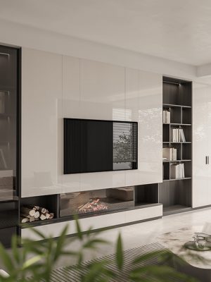 42-inch prop TV in glossy black, front view