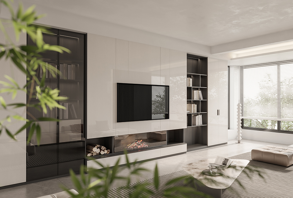 42-inch black dummy prop TV in modern living room showroom