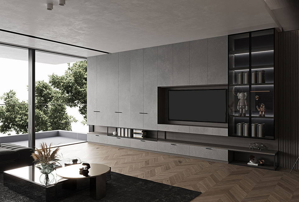 60 inch dummy TV in modern living room for showroom decoration