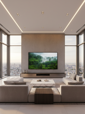 75-inch prop TV in glossy black by YIJIA PROPS, front view