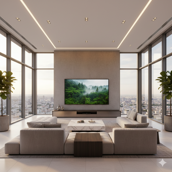 75-inch prop TV in glossy black by YIJIA PROPS, front view