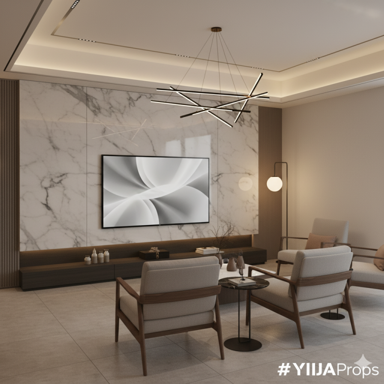 85-inch prop TV in glossy black by YIJIA PROPS, front view