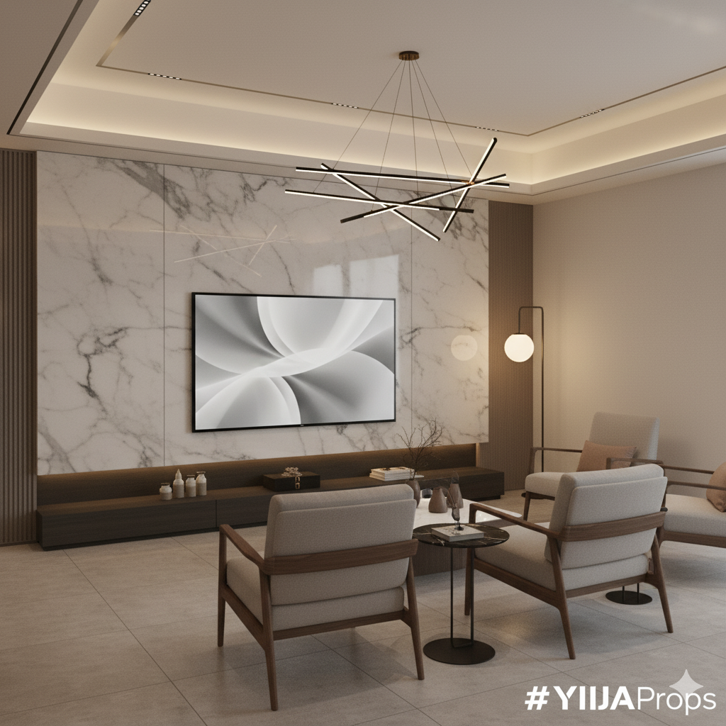 85-inch prop TV in glossy black by YIJIA PROPS, front view